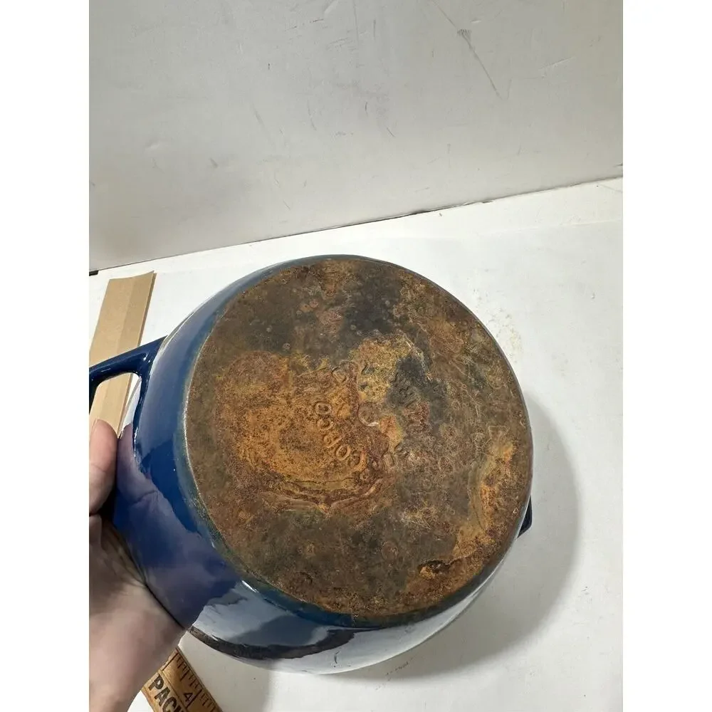 Copco‎ D2 Blue Enameled Cast Iron Sauce Pan Pot 8”x X4” Collectable Rustic Look